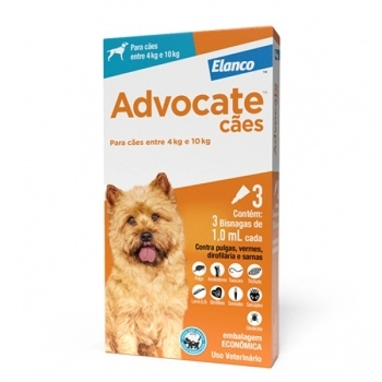 ADVOCATE CÃO (M - 4KG A 10KG) - 3 BISNAGAS