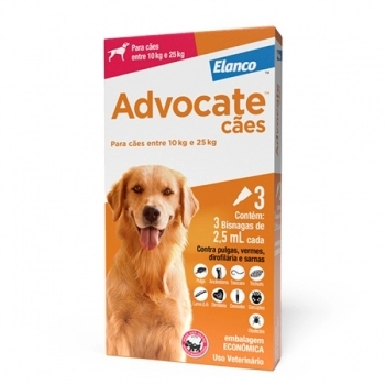 ADVOCATE CÃO (G - 10KG A 25KG) - 3 BISNAGAS