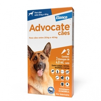 ADVOCATE CÃO (GG - 25KG A 40KG) - 3 BISNAGAS
